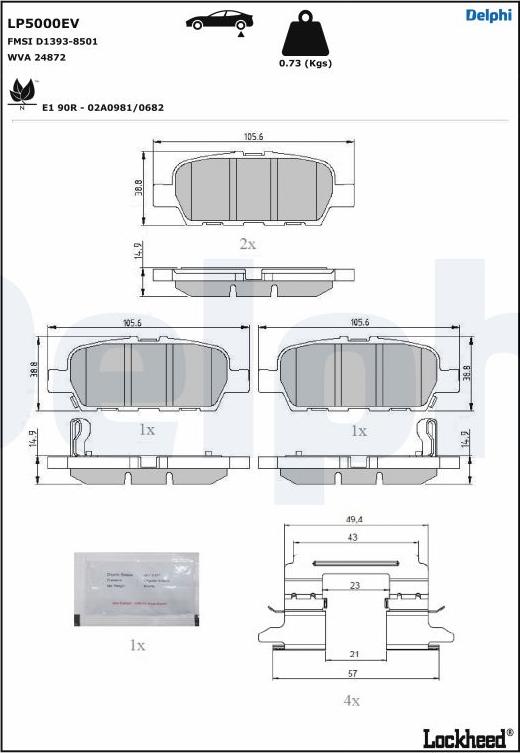 Delphi LP5000EV - Тормозные колодки, дисковые, комплект parts5.com