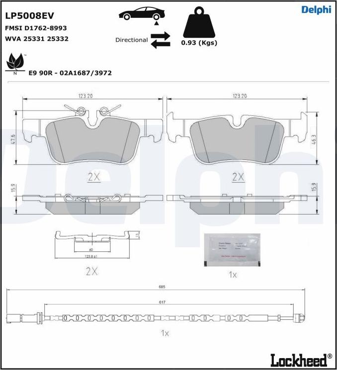 Delphi LP5008EV - Тормозные колодки, дисковые, комплект parts5.com