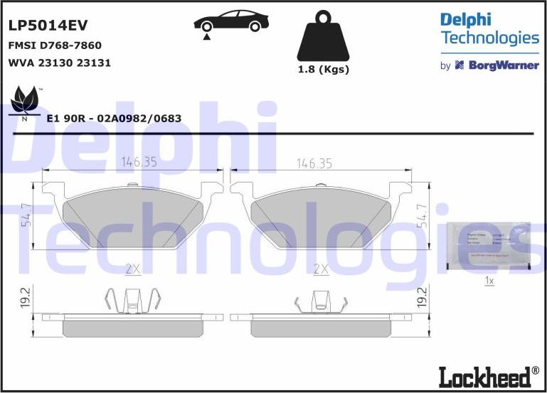 Delphi LP5014EV - Тормозные колодки, дисковые, комплект parts5.com