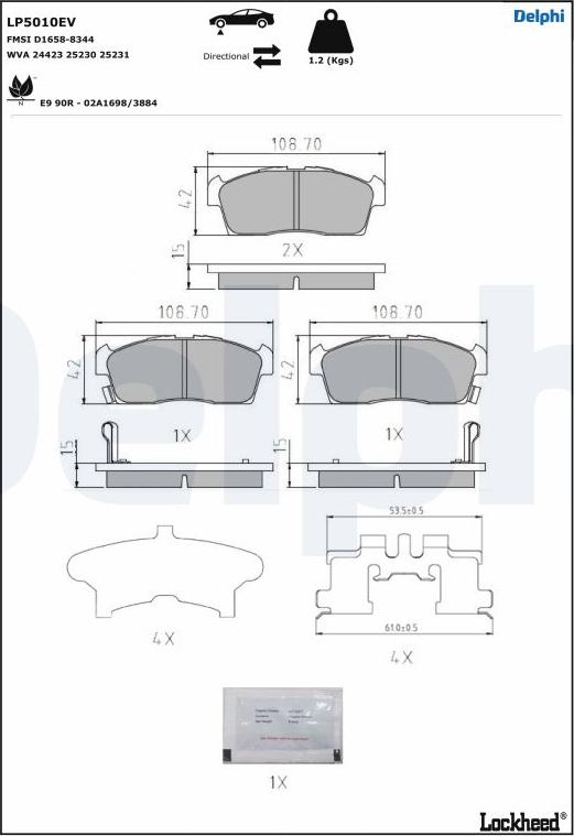 Delphi LP5010EV - Тормозные колодки, дисковые, комплект parts5.com