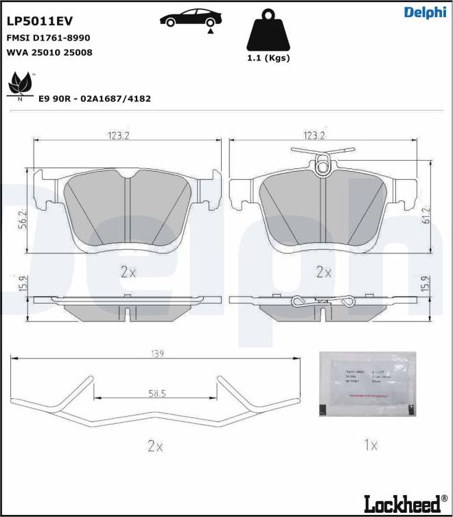 Delphi LP5011EV - Тормозные колодки, дисковые, комплект parts5.com