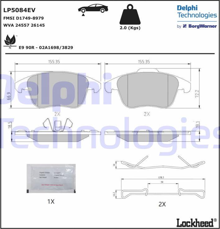 Delphi LP5084EV - Тормозные колодки, дисковые, комплект parts5.com