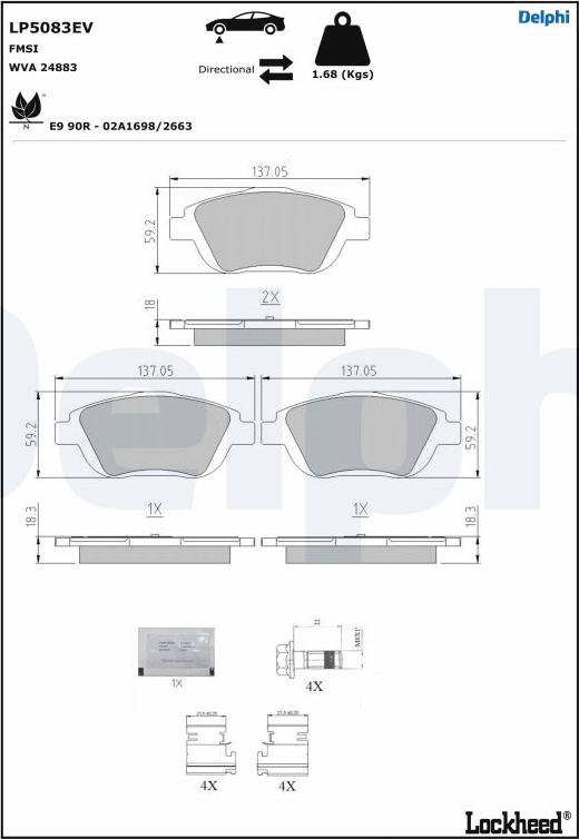 Delphi LP5083EV - Тормозные колодки, дисковые, комплект parts5.com