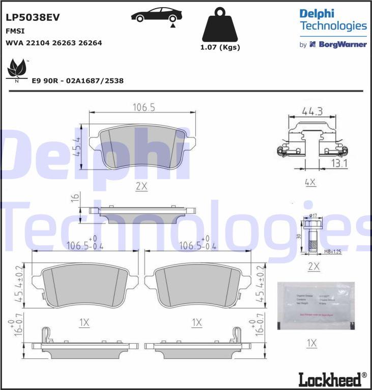 Delphi LP5038EV - Тормозные колодки, дисковые, комплект parts5.com