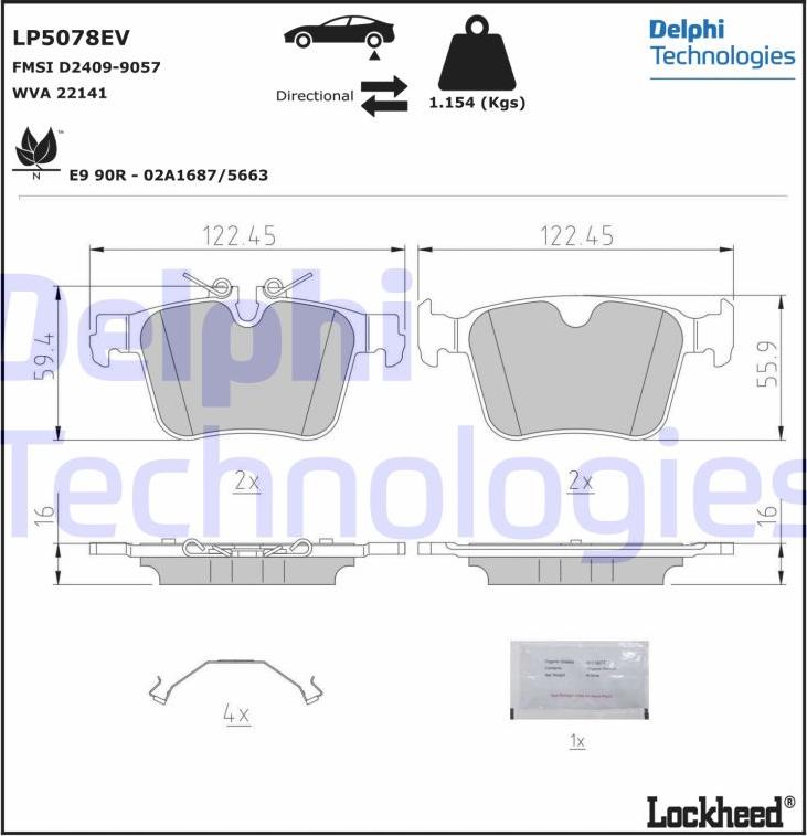 Delphi LP5078EV - Тормозные колодки, дисковые, комплект parts5.com