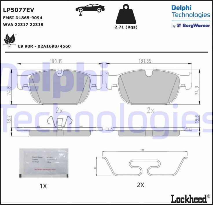 Delphi LP5077EV - Тормозные колодки, дисковые, комплект parts5.com