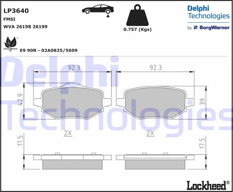 Delphi LP3640 - Тормозные колодки, дисковые, комплект parts5.com