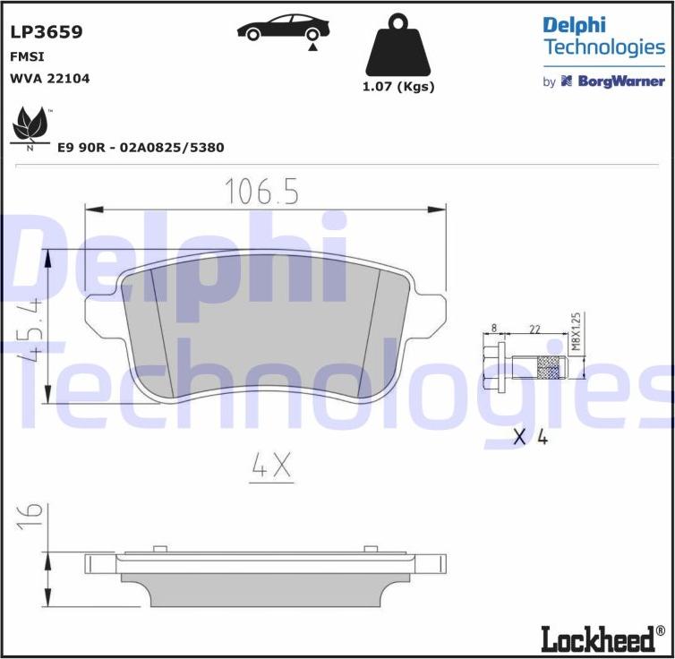 Delphi LP3659 - Тормозные колодки, дисковые, комплект parts5.com