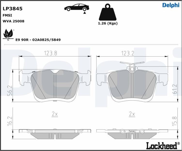 Delphi LP3845 - Тормозные колодки, дисковые, комплект parts5.com