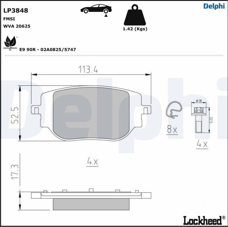 Delphi LP3848 - Тормозные колодки, дисковые, комплект parts5.com