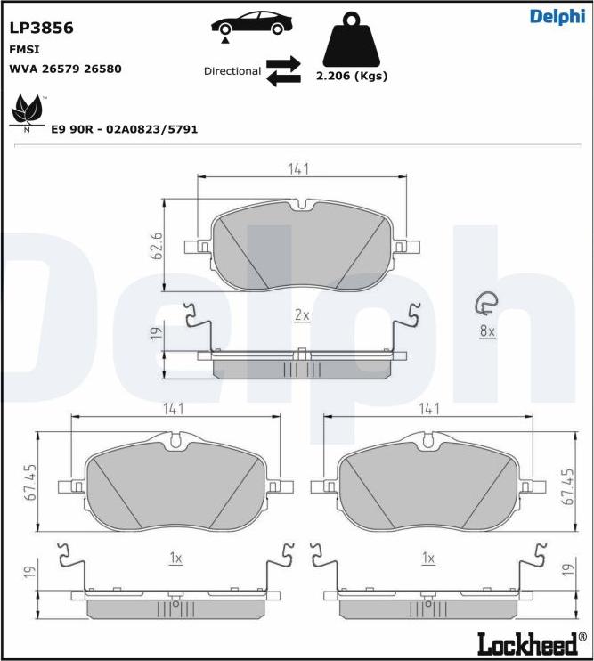 Delphi LP3856 - Тормозные колодки, дисковые, комплект parts5.com