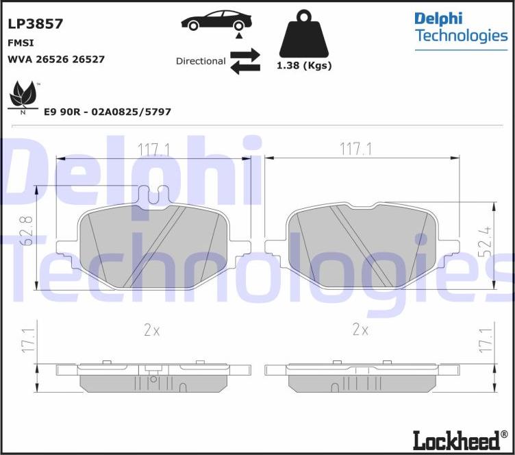 Delphi LP3857 - Тормозные колодки, дисковые, комплект parts5.com