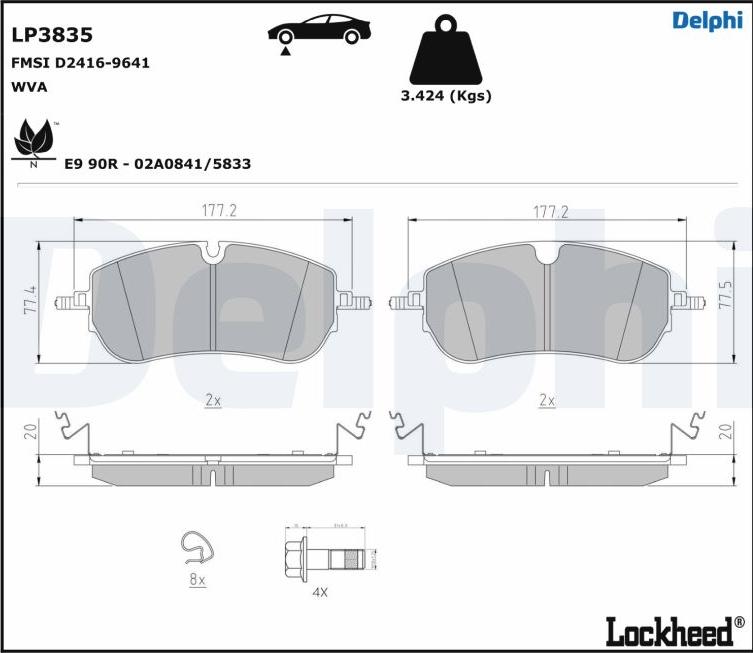 Delphi LP3835 - Тормозные колодки, дисковые, комплект parts5.com