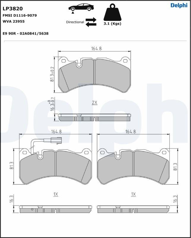 Delphi LP3820 - Тормозные колодки, дисковые, комплект parts5.com