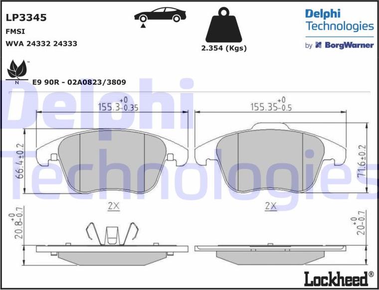 Delphi LP3345 - Тормозные колодки, дисковые, комплект parts5.com