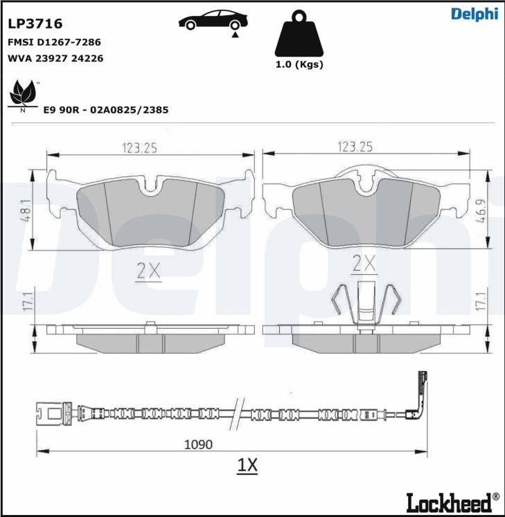 Delphi LP3716 - Тормозные колодки, дисковые, комплект parts5.com