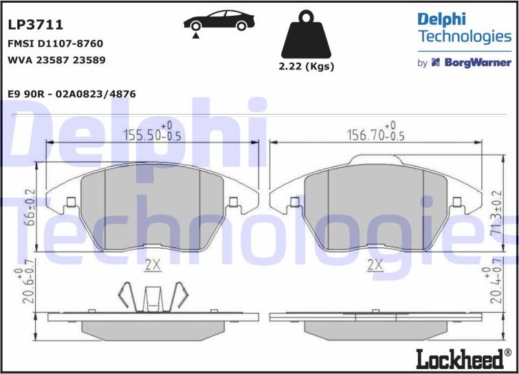 Delphi LP3711 - Тормозные колодки, дисковые, комплект parts5.com