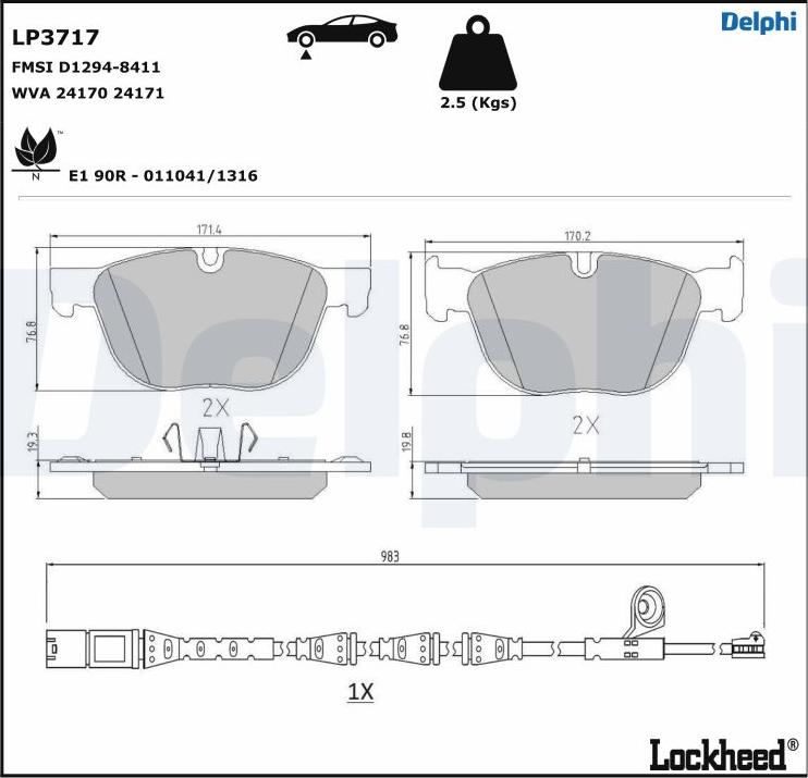 Delphi LP3717 - Тормозные колодки, дисковые, комплект parts5.com