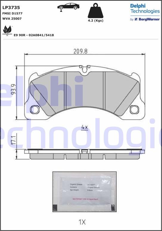 Delphi LP3735 - Тормозные колодки, дисковые, комплект parts5.com