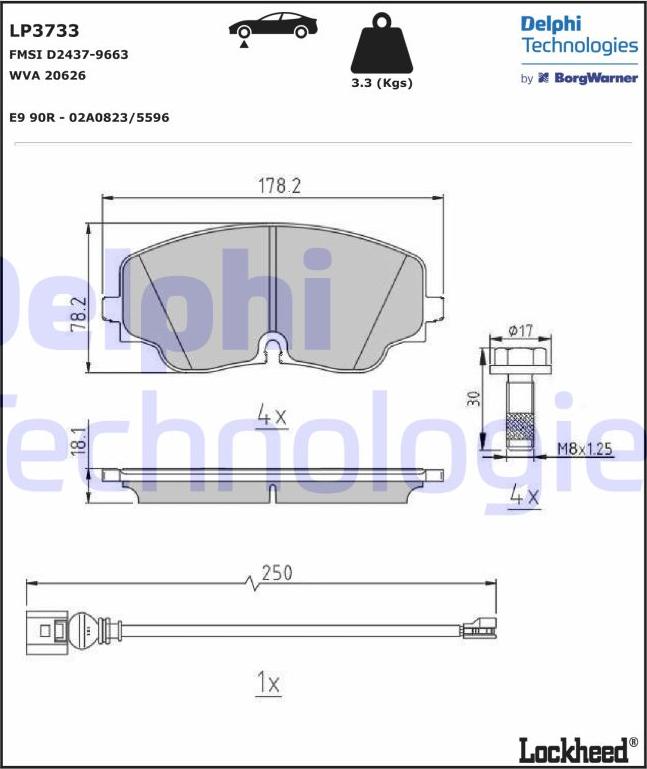 Delphi LP3733 - Тормозные колодки, дисковые, комплект parts5.com