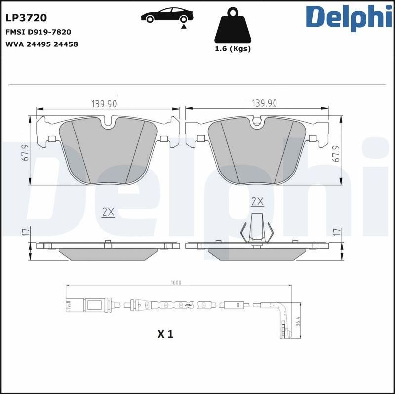 Delphi LP3720 - Тормозные колодки, дисковые, комплект parts5.com