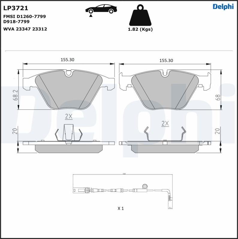 Delphi LP3721 - Тормозные колодки, дисковые, комплект parts5.com