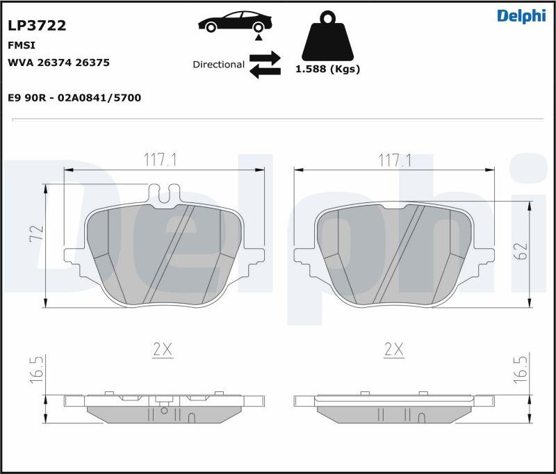 Delphi LP3722 - Тормозные колодки, дисковые, комплект parts5.com