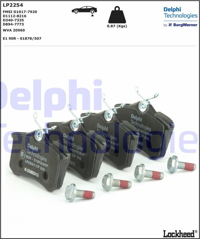 Delphi LP2254 - Тормозные колодки, дисковые, комплект parts5.com