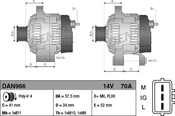 Denso DAN966 - Генератор parts5.com