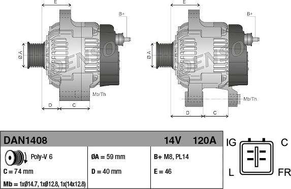 Denso DAN1408 - Генератор parts5.com