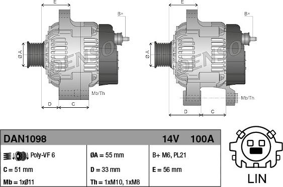 Denso DAN1098 - Генератор parts5.com