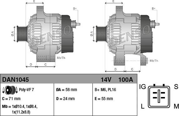 Denso DAN1045 - Alternador parts5.com