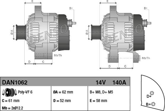 Denso DAN1062 - Генератор parts5.com