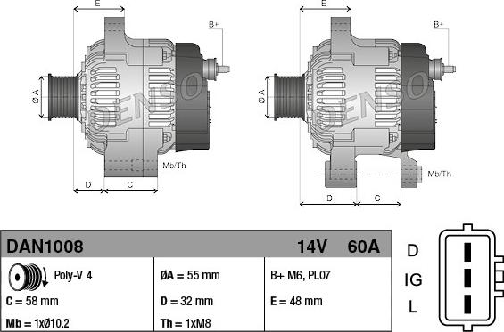 Denso DAN1008 - Генератор parts5.com