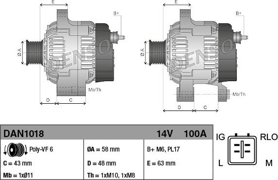 Denso DAN1018 - Alternador parts5.com