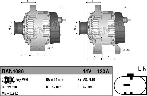 Denso DAN1086 - Генератор parts5.com