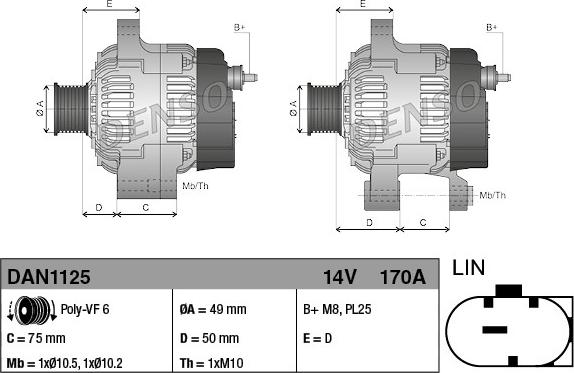 Denso DAN1125 - Генератор parts5.com