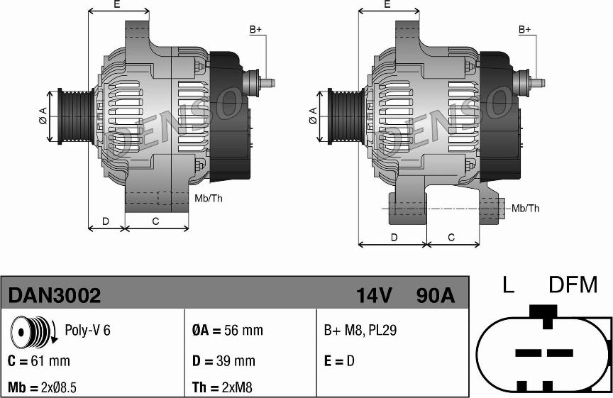 Denso DAN3002 - Alternador parts5.com