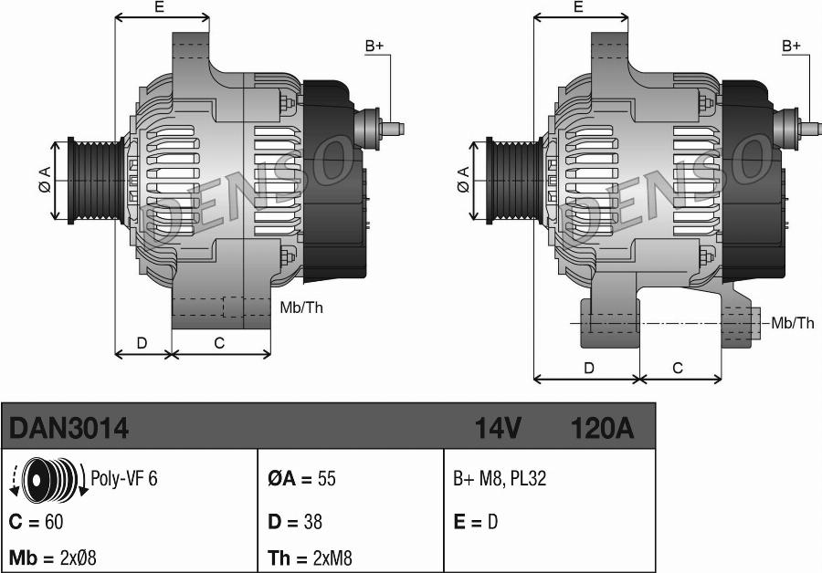 Denso DAN3014 - Генератор parts5.com