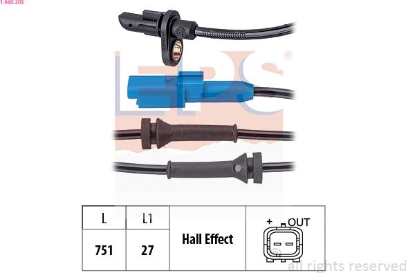 EPS 1.960.205 - Датчик ABS, частота вращения колеса parts5.com