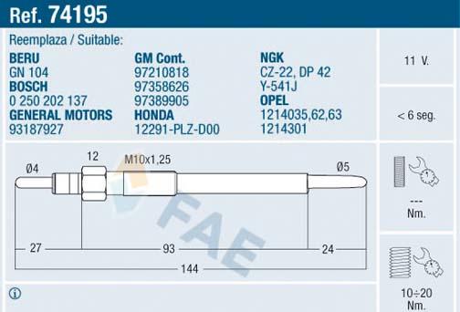 FAE 74195 - Свеча накаливания parts5.com