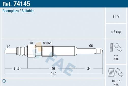 FAE 74145 - Свеча накаливания parts5.com