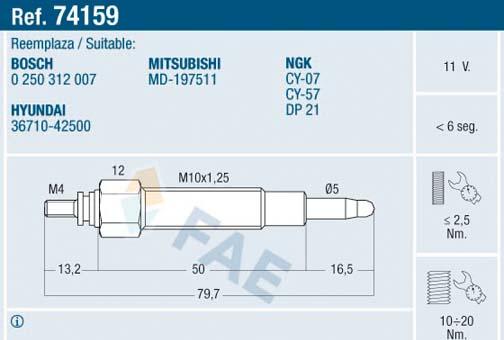 FAE 74159 - Свеча накаливания parts5.com