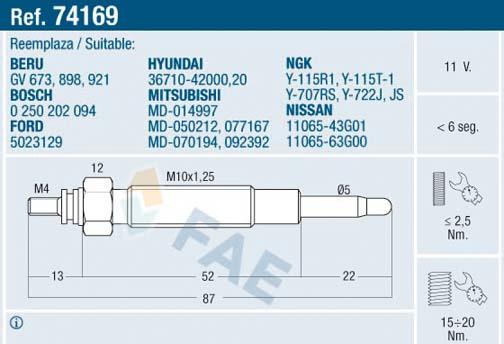 FAE 74169 - Свеча накаливания parts5.com