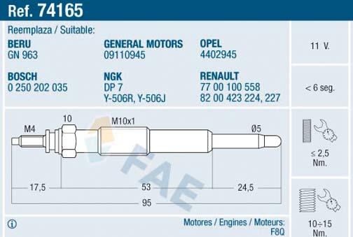 FAE 74165 - Свеча накаливания parts5.com