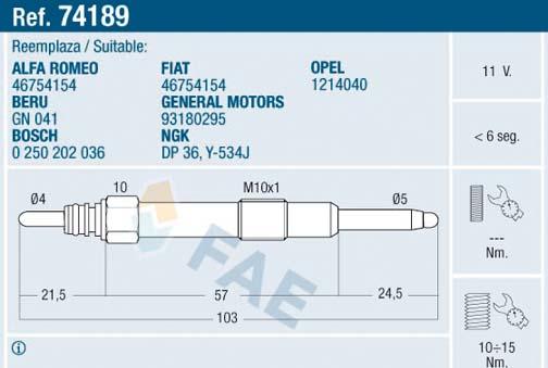 FAE 74189 - Свеча накаливания parts5.com