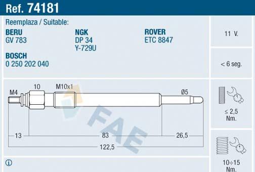 FAE 74181 - Свеча накаливания parts5.com