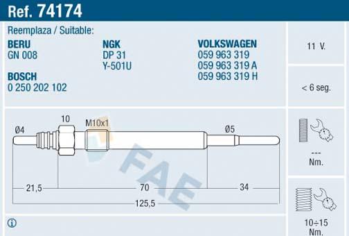 FAE 74174 - Свеча накаливания parts5.com