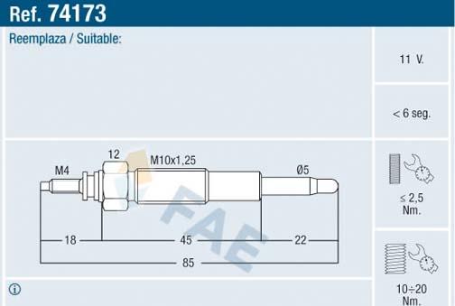 FAE 74173 - Свеча накаливания parts5.com