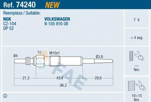 FAE 74240 - Свеча накаливания parts5.com